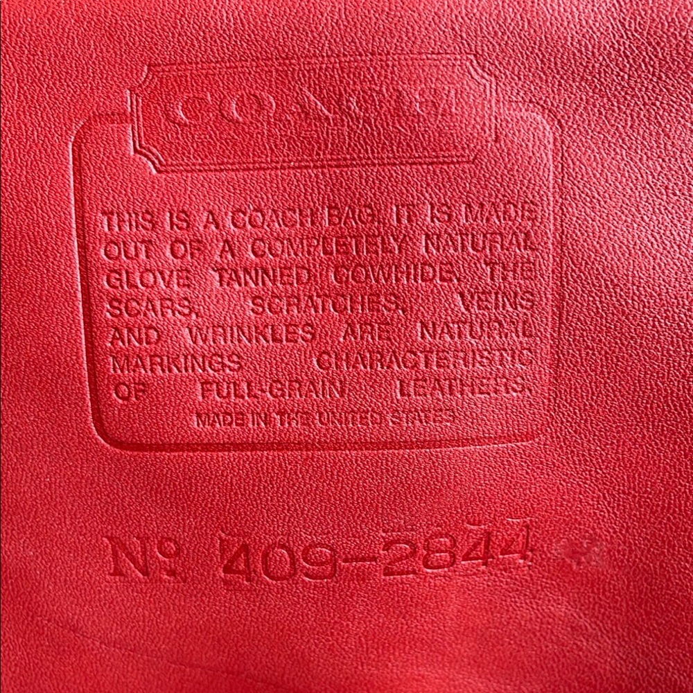 Vintage Coach Red Leather Handbag Interior Stamp